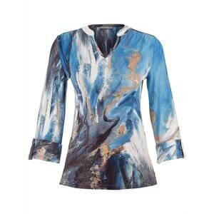 NEW DOLCEZZA women's storm art 3/4 cuffed sleeve tunic top in blue